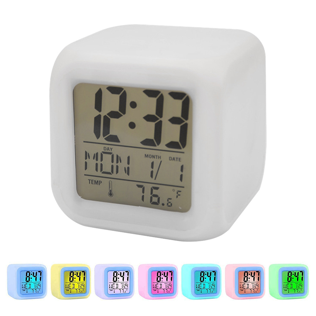 Multifunctional colorful color-changing square clock LED luminous clock children's alarm clock silent electronic alarm clock