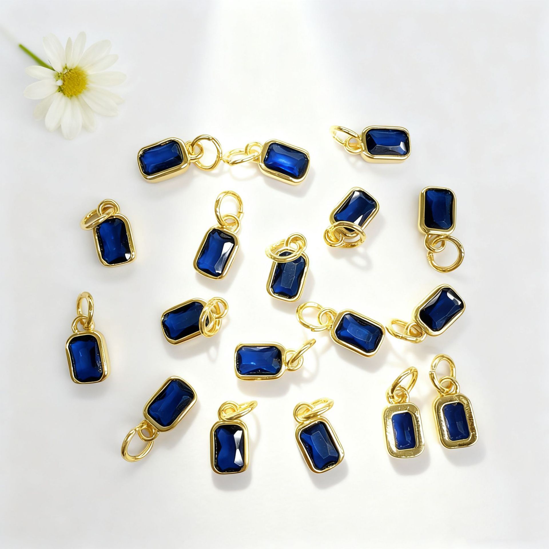 Niche simple colored zircon rectangular small pendant bracelet necklace earring pendant accessories materials handmade jewelry