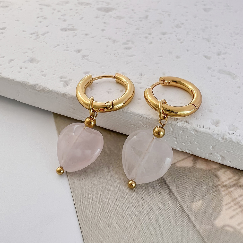 Natural Stone Heart-Shaped Earrings: 2024 New Minimalist Dangle Earrings—Sweet Heart-Shaped Earrings
