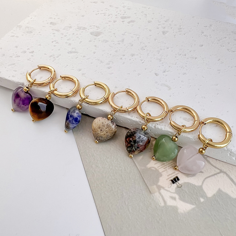 Natural Stone Heart-Shaped Earrings: 2024 New Minimalist Dangle Earrings—Sweet Heart-Shaped Earrings