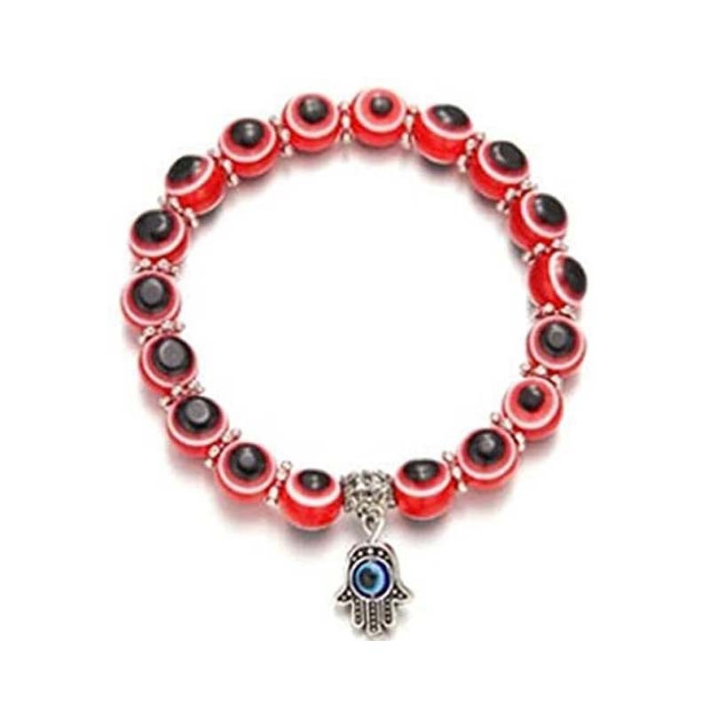 Resin Round Bead Evil Eye Beaded Bracelet Hand of Fatima Pendant Bracelet