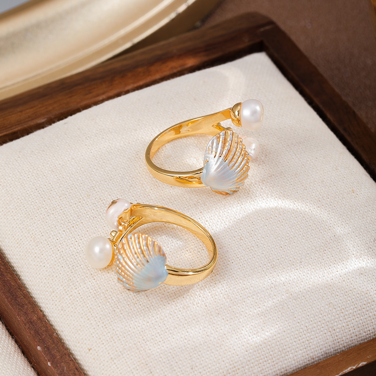 NALA Drip Glaze New Chinese Style Open Ring Niche Pearl Ring Hand Jewelry Ring