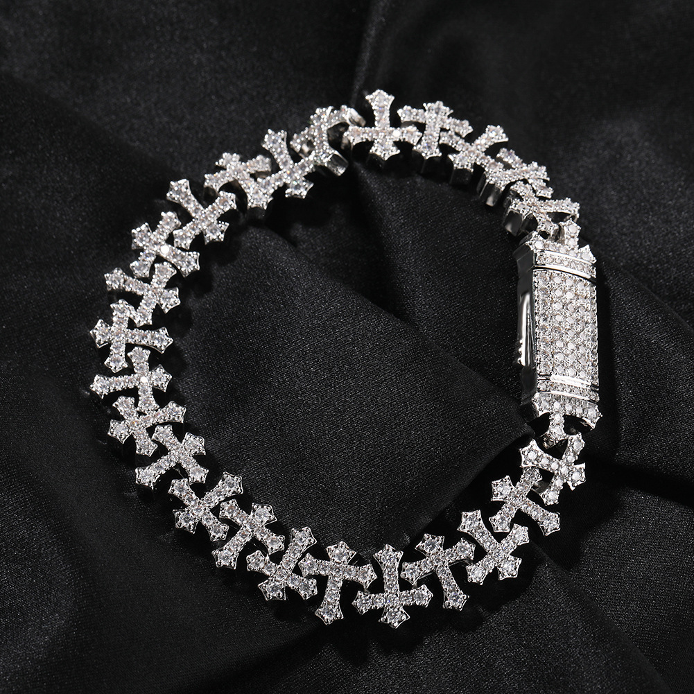 Hip Hop Copper Inlaid Zircon 11.5MM Cross Bracelet Unisex Bracelet Accessories