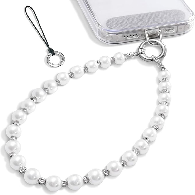 Niche Faux Pearl Faceted Crystal Phone Bag Pendant Charm Drill Ring Mixed Keychain