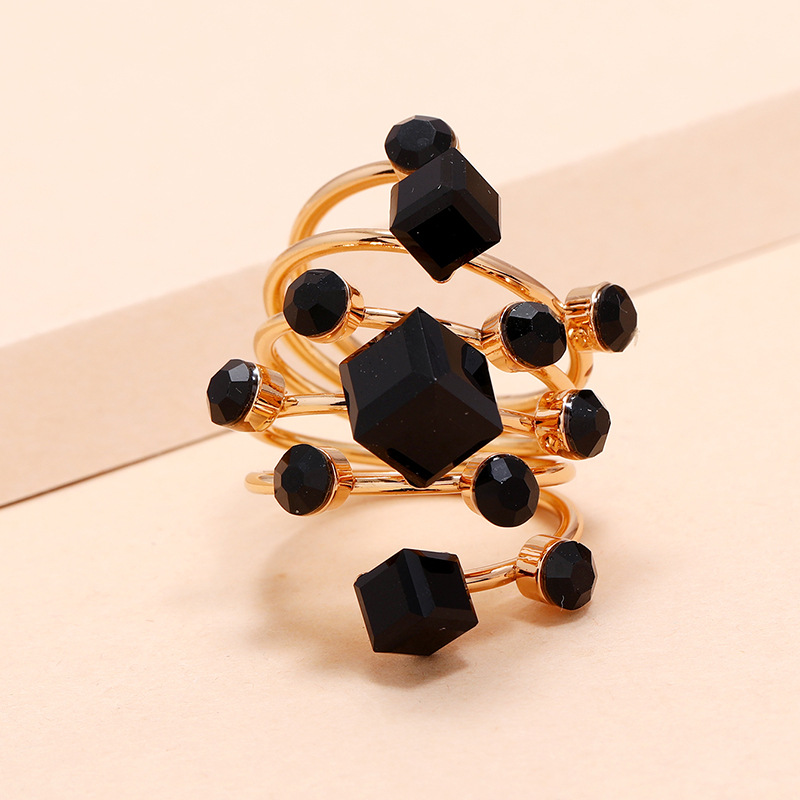 Crystal gemstone ring exaggerated large spring ring original single accessory