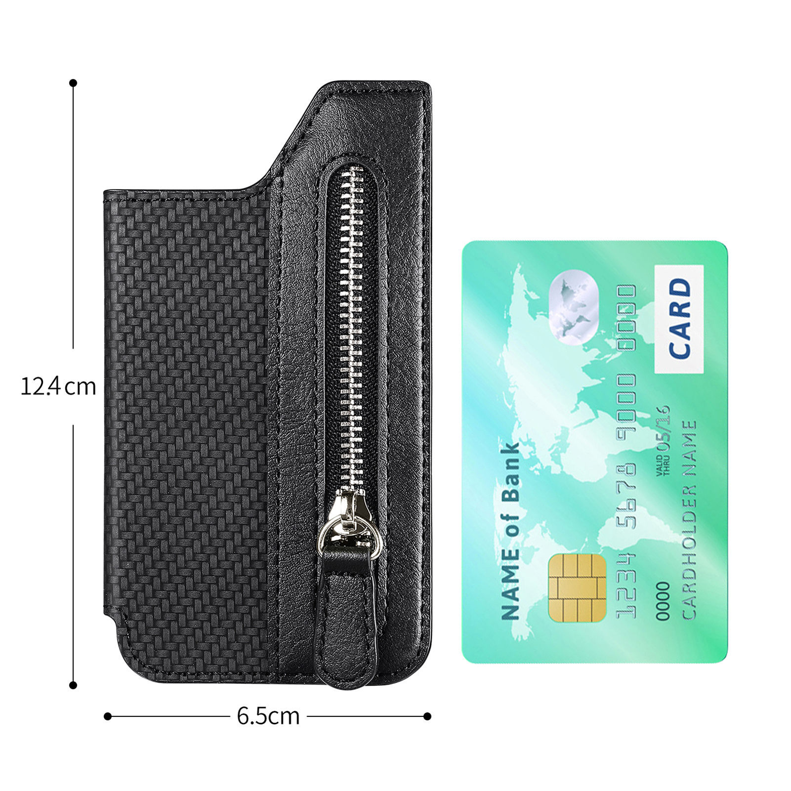 Phone card case card holder left-right flip multi-card slot zipper phone bag back sticker card case