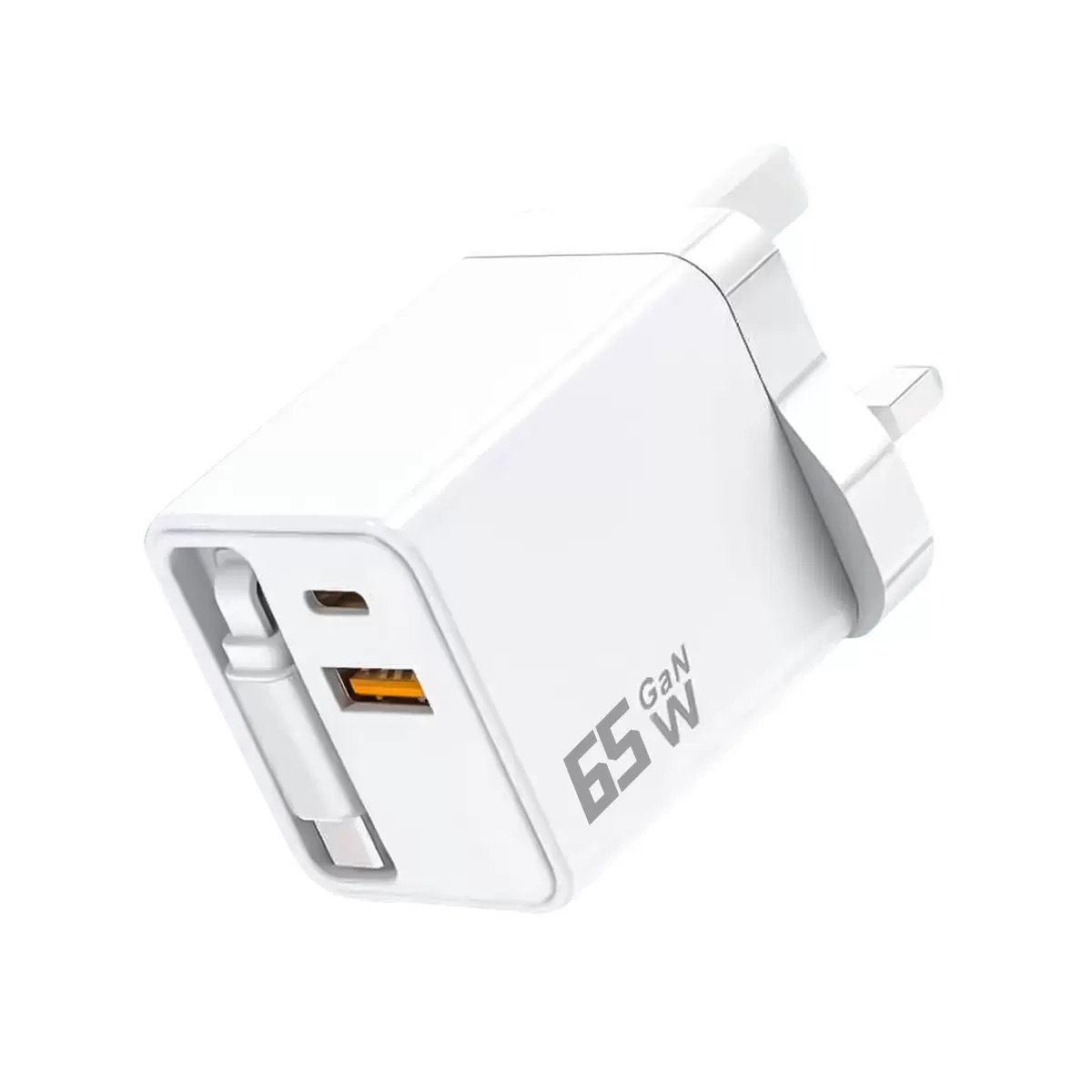 65W GaN charger full protocol fast charging A+C dual port retractable cable applicable to Apple Huawei fast charger
