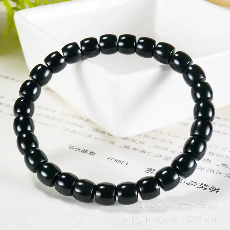 Xinjiang Tianyu Bracelet Black Jade Old Style Beads Couple Bracelet Pure Black Mutton Fat Jade Round Beads Live Broadcast