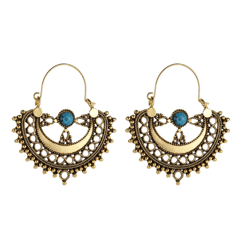 Ethnic Style Earrings Exotic Flavor Metal Hollow Flower Earrings Bohemian Carved Palace Style Ear Drops