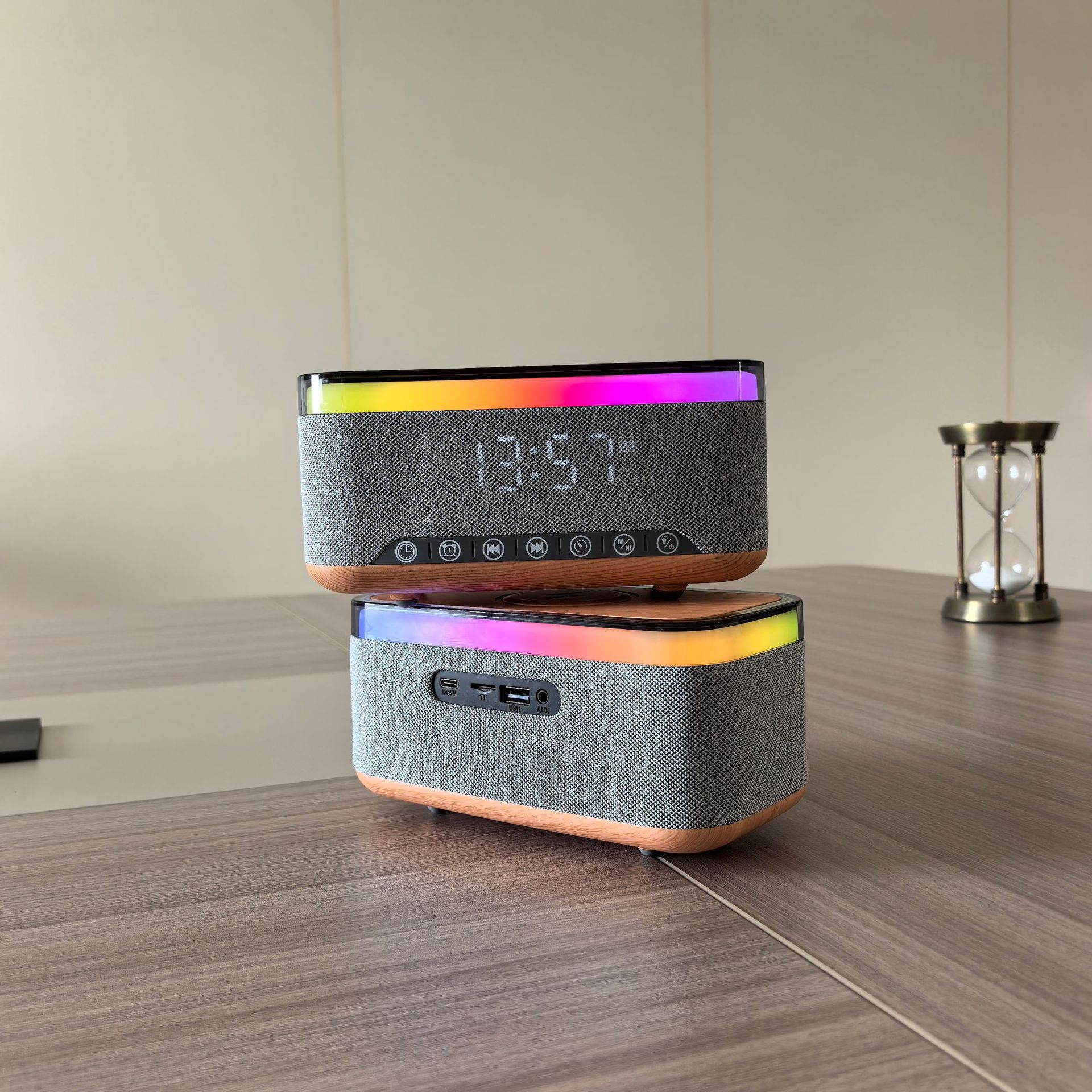 Speaker Bluetooth colorful light 15W wireless charging three-in-one colorful light subwoofer colorful alarm clock 2