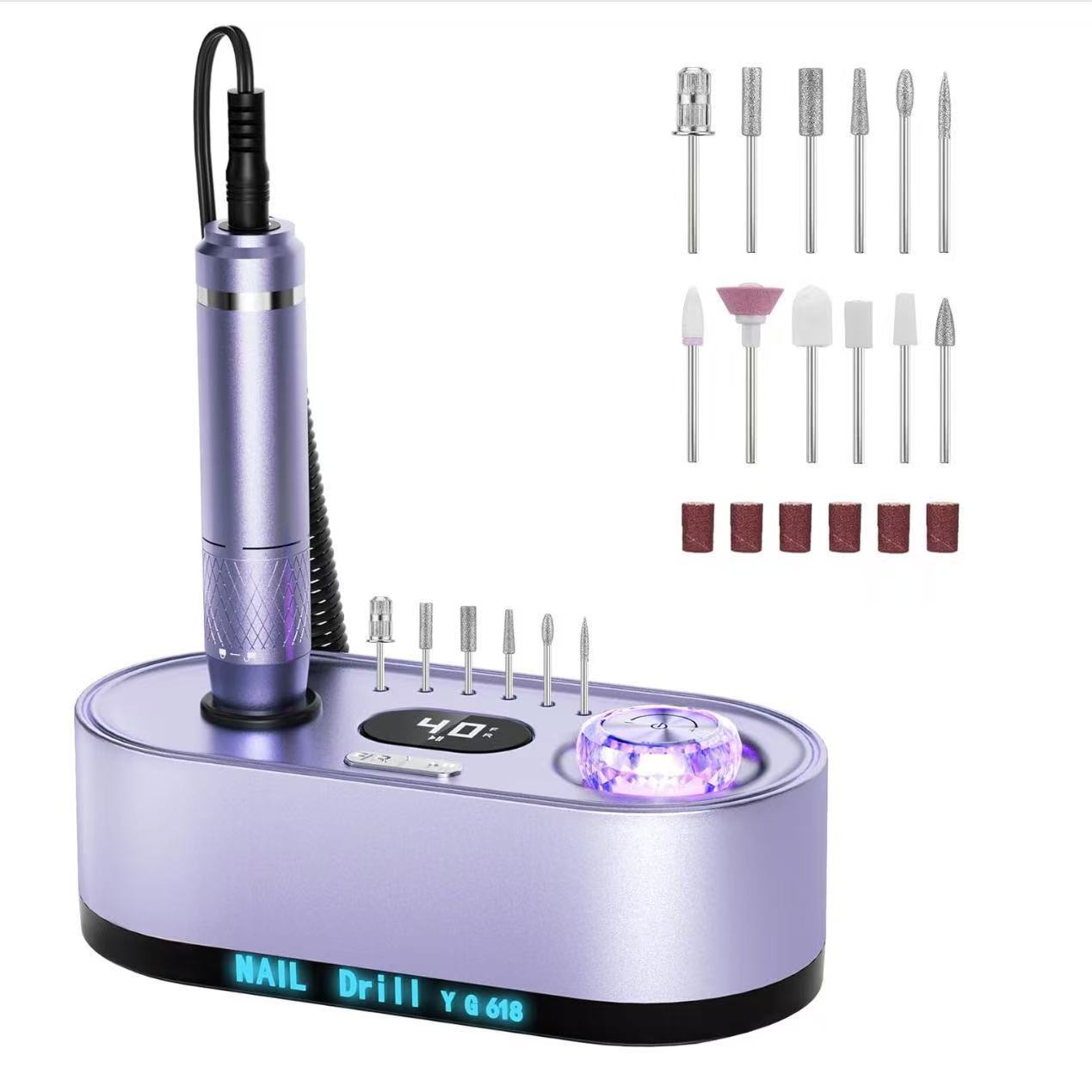 New Integrated Nail Drill Electric Nail Remover 45000 RPM No Heat Crystal Purple Light Breathing