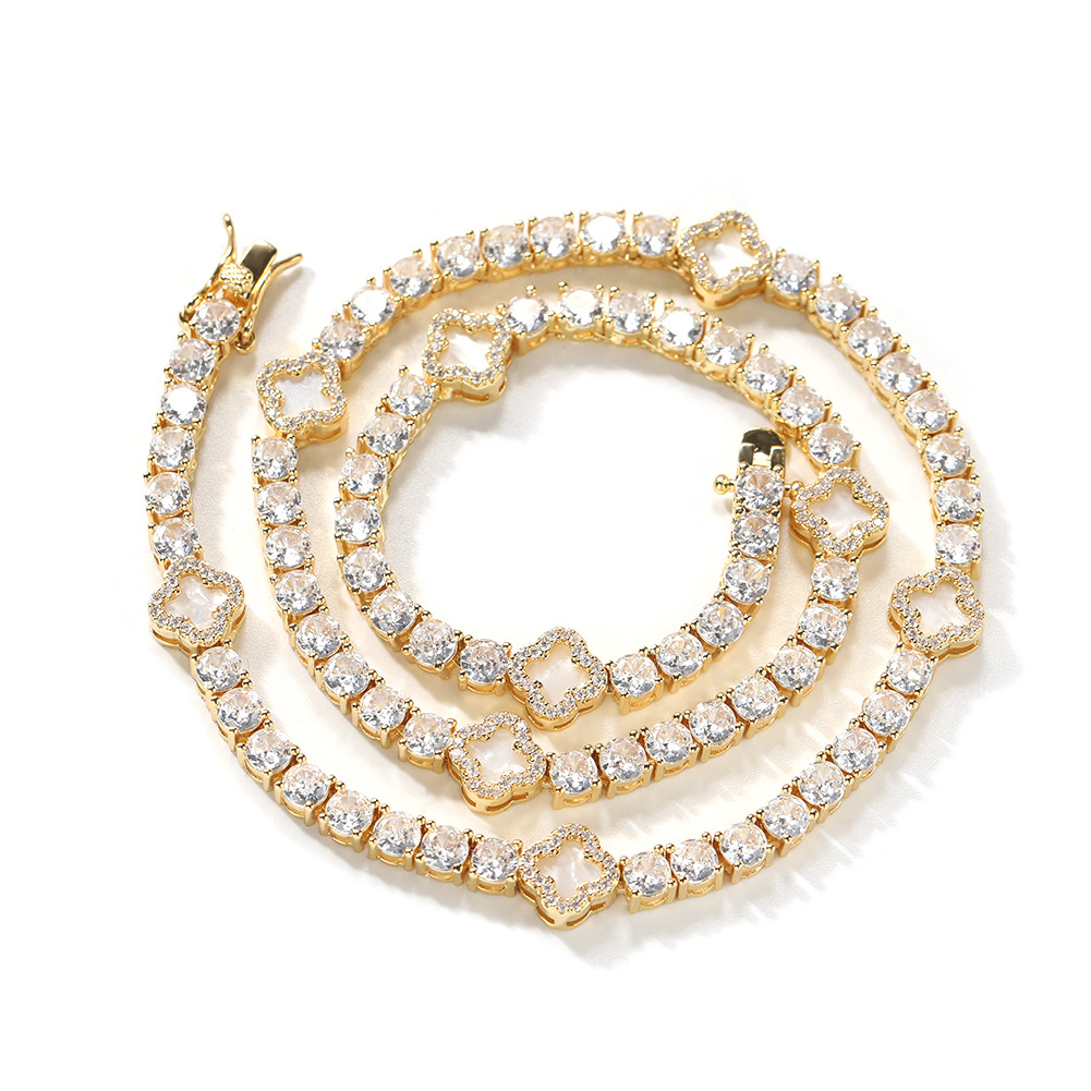 Four-Leaf Clover Diamond Tennis Chain Necklace Women Delicate Collarbone Chain Accessories Summer New