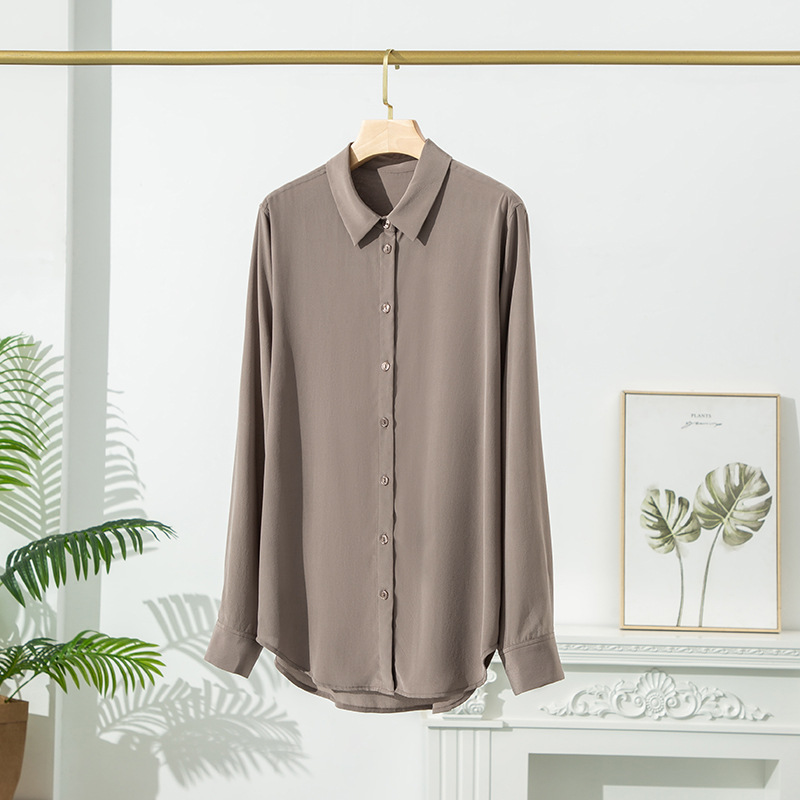 2026 Summer New Mulberry Silk Blouse for Women Long Sleeve Cardigan Shirt White Commute Square Collar Top