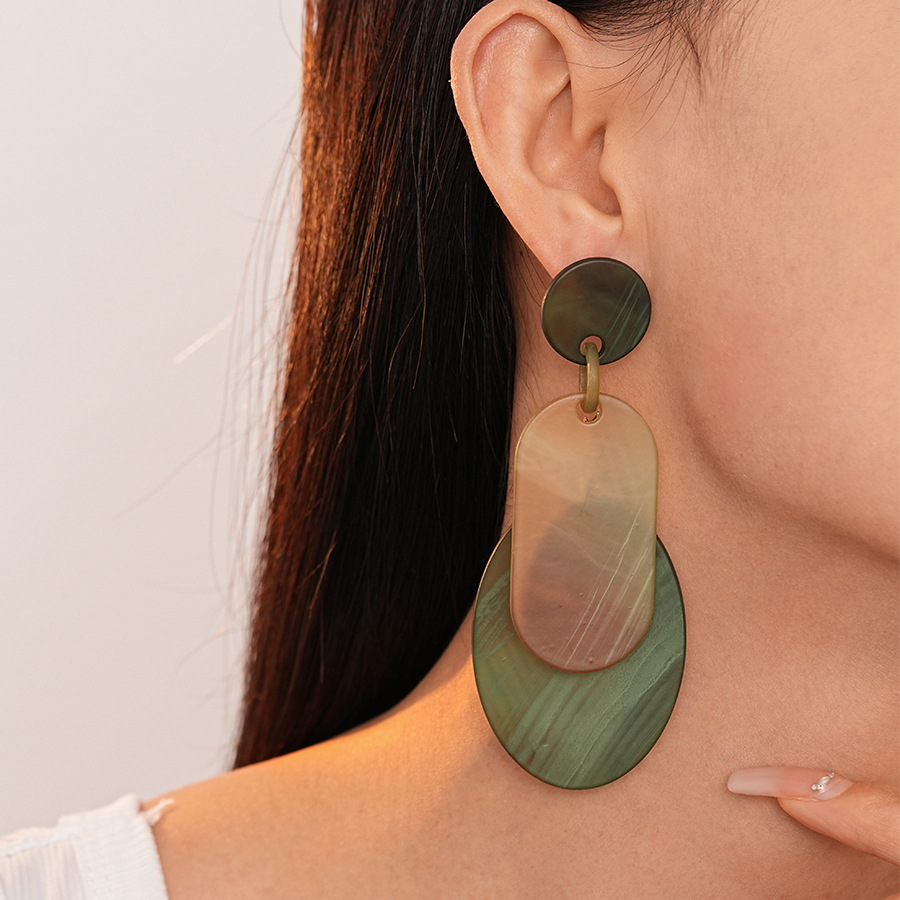 Exaggerated Acrylic Round Oval Geometric Silver Needle Earrings Simple Earrings for Women