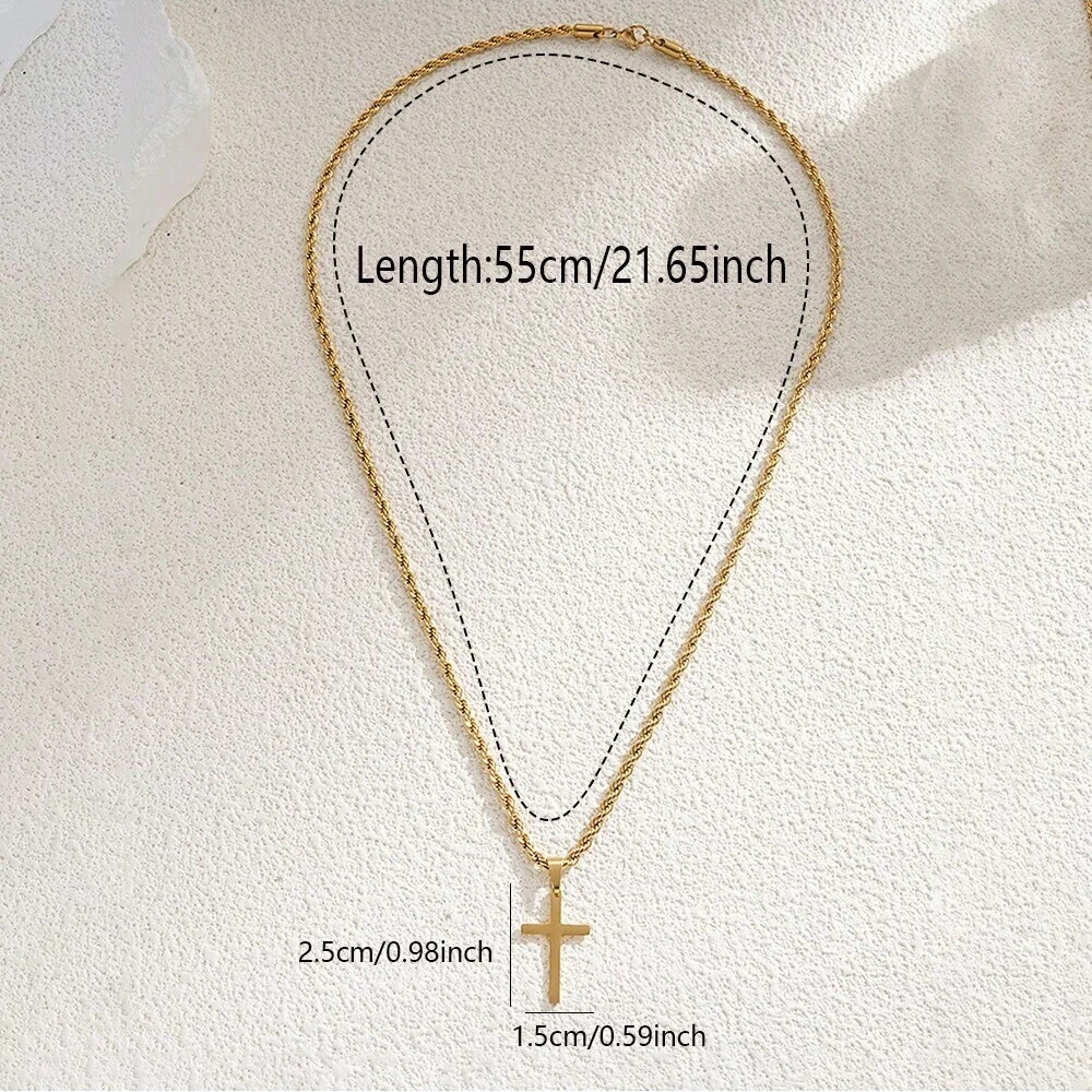 Stainless steel 18K gold-plated men's twisted chain hip-hop cross pendant men's necklace