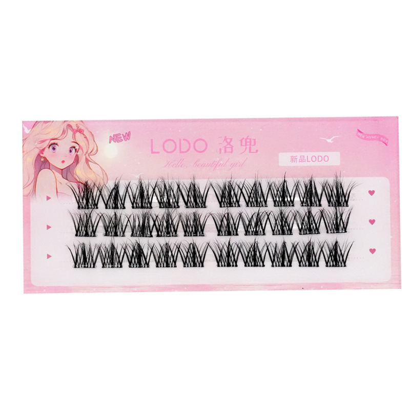 Luoduo fluffy no-glue 3-row natural lazy eyelash segment single cluster simulation thick soft curly