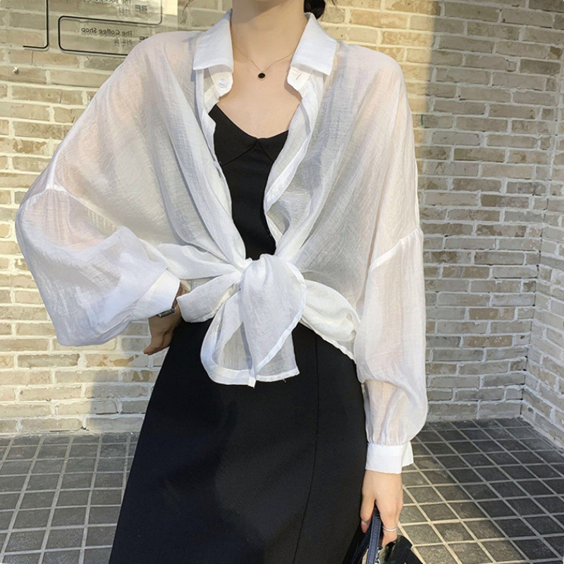 Sun Protection Shirt Women Spring/Summer New Loose Long Sleeve White Thin See-through Blouse