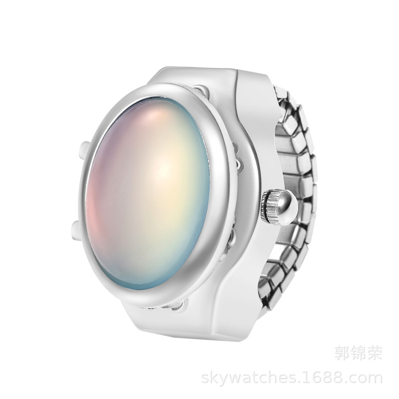New Ring Watch Round Resin Glitter Flip Finger Watch Student Watch Can See Time