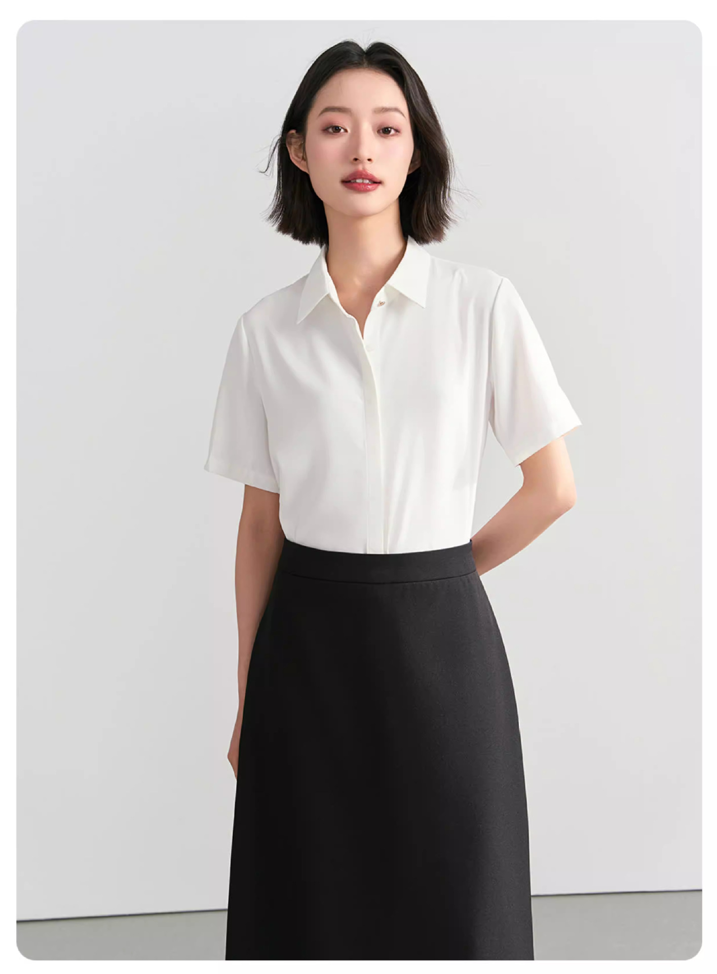 Blue Professional Short-Sleeve Shirt Women Summer New Commute Wear Chiffon Top Interview Formal Wear Petite Blouse