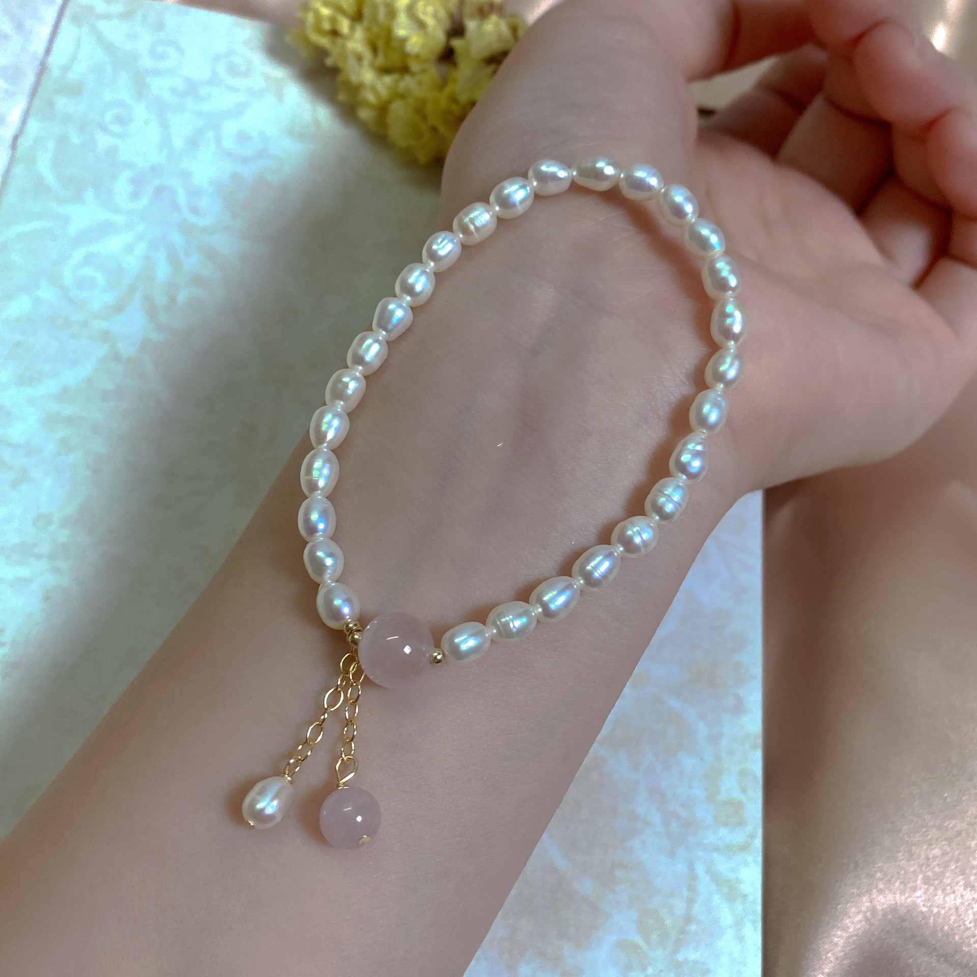 Irregular freshwater pearl bracelet elastic adjustable baroque style