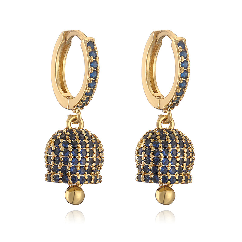 HECHENG Jewelry Copper Inlaid Colorful Diamond Bell Earrings Unique Small Bell Bell-Shaped Earrings
