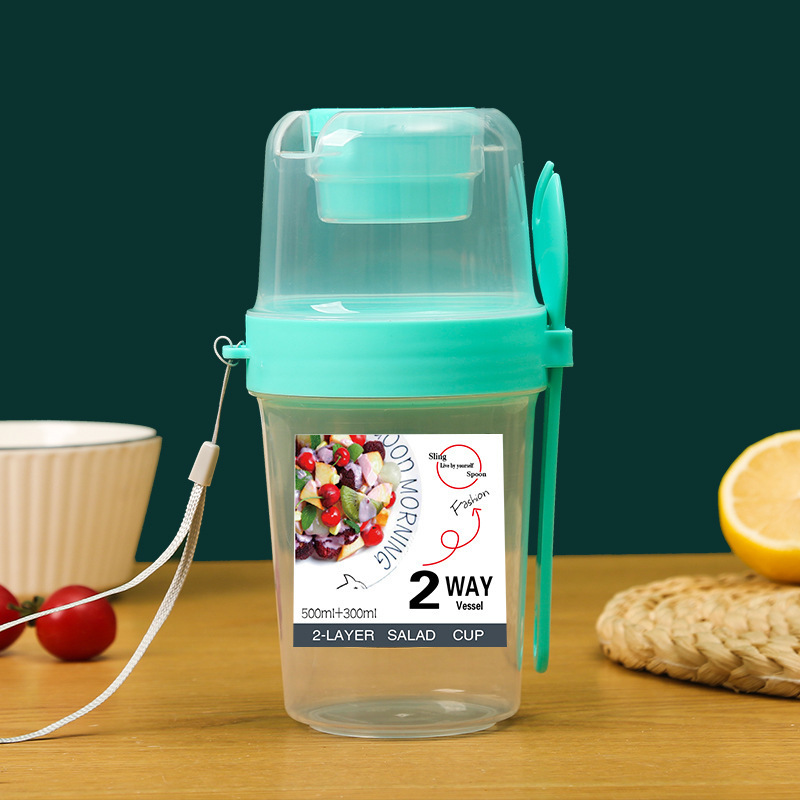 Salad Cup Mason Jar Portable Direct Drink Portable Fruit Vegetable Light Meal with Fork Lid Yogurt Cup PP Sealed Leak-Proof
