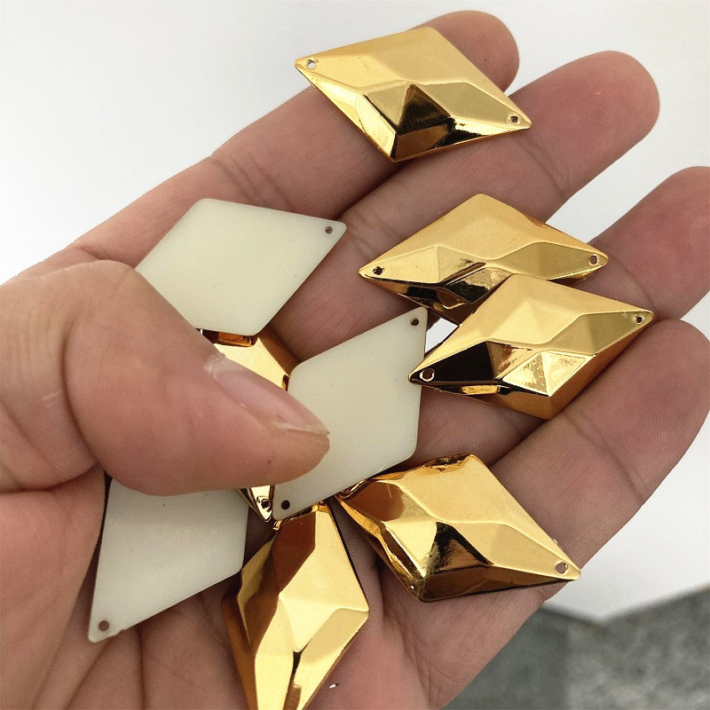 DIY Imitation Metal Hand Sewing Beads Diamond Shape Rhinestone COS Hand Beading Anime Costume Accessories 20X34MM Gold