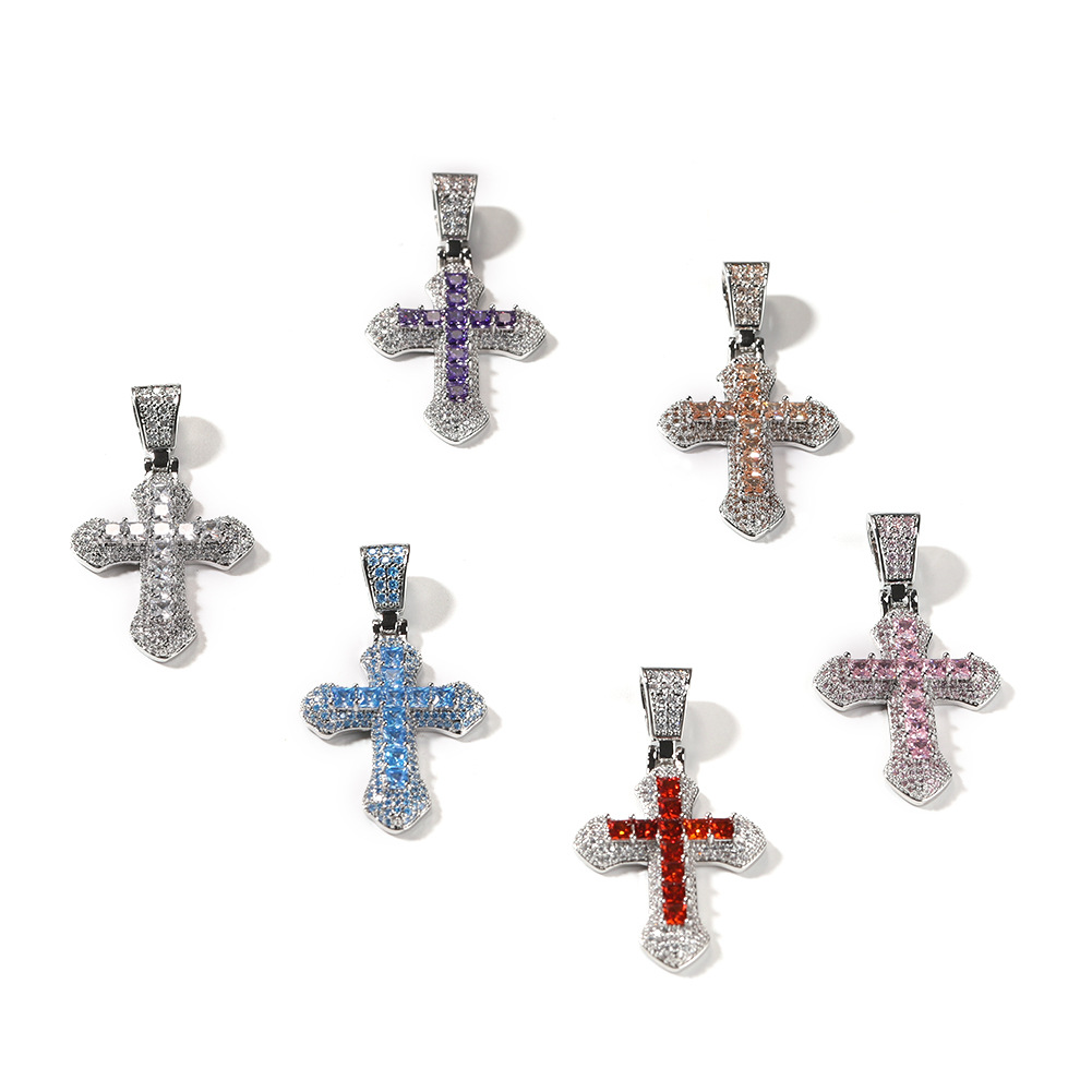 Hip Hop New Blue Zircon Cross Men's Necklace Heavy Punk Sweater Chain Accessories