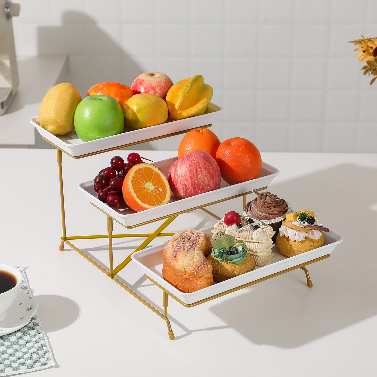 Three-tier fruit plate tray, hotel dessert stand, self-service display stand, dessert plate, multi-layer