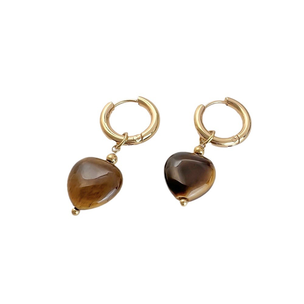 Natural Stone Heart-Shaped Earrings: 2024 New Minimalist Dangle Earrings—Sweet Heart-Shaped Earrings