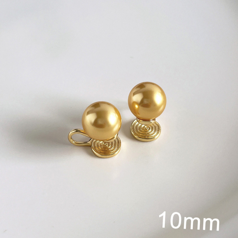 999 silver round round strong light pearl earrings sterling silver stud earrings women South Sea golden pearl no ear hole mosquito coil clip earrings