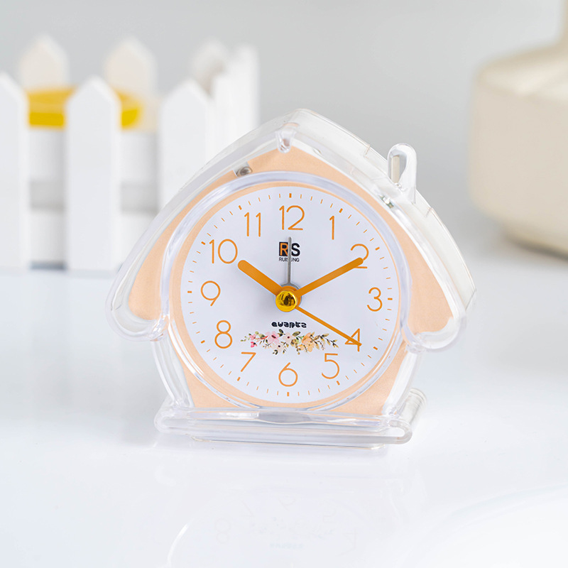Simple plastic alarm clock student with light candy color house clock clear portable alarm clock