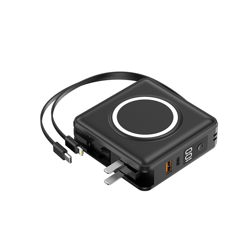 Plug magnetic wireless charging power bank dual fast charging cable PD22.5W hidden stand mobile power 15000