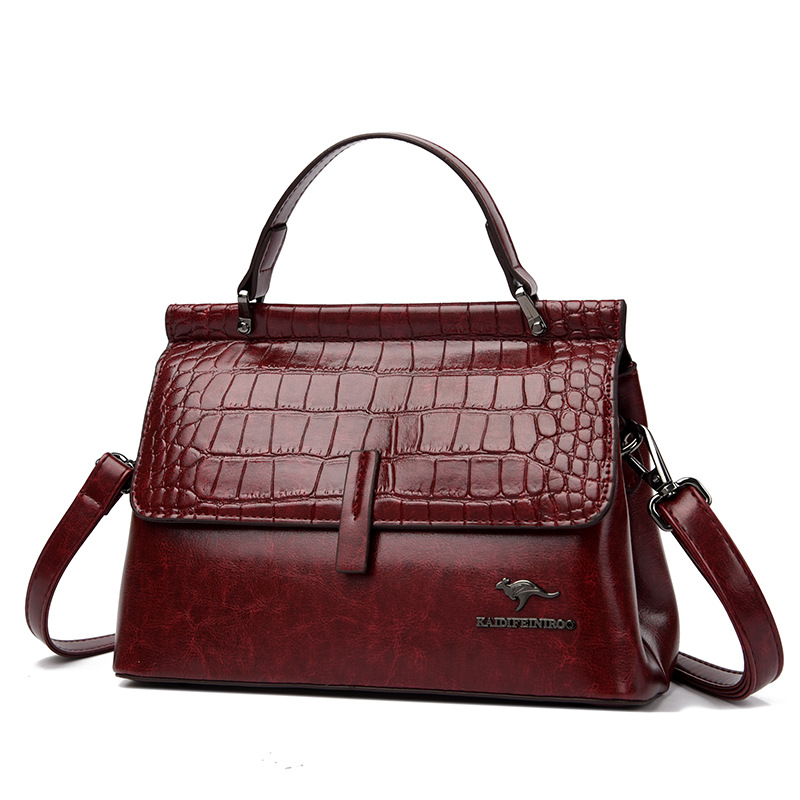 2025 New Waxed Leather Handbag Women's Shoulder Tote Commuter Handbag Handbags Department Store Counter