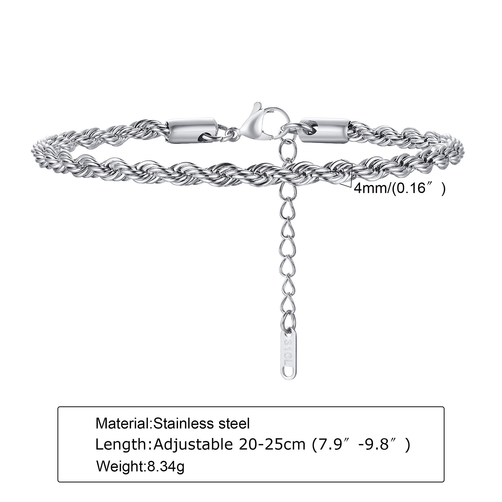 Titanium Steel Hemp Rope Bracelet Thick 2/3/4/5/8MM Unisex Women's Gold-Plated Stainless Steel Accessories