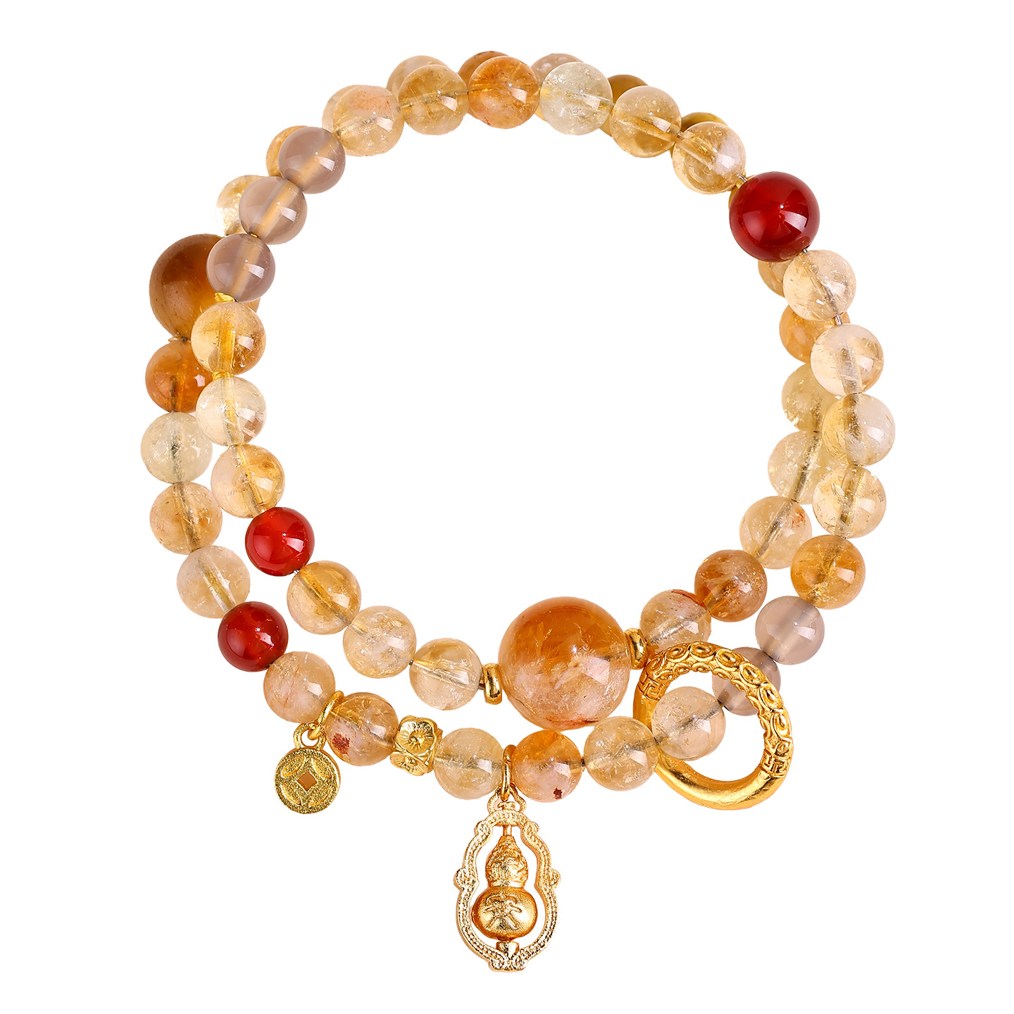 Six Princess Live Streaming Gathering Great Perfection Double-loop Bracelet Natural Yellow Tower Crystal Gourd Beaded Bracelet Women