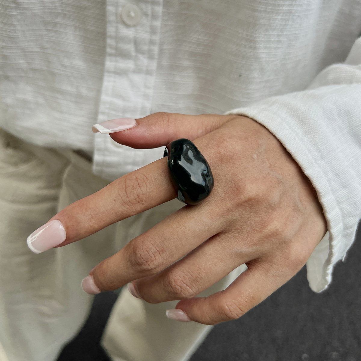 Jewelry transparent colored resin ring niche stacking curved wide face ring