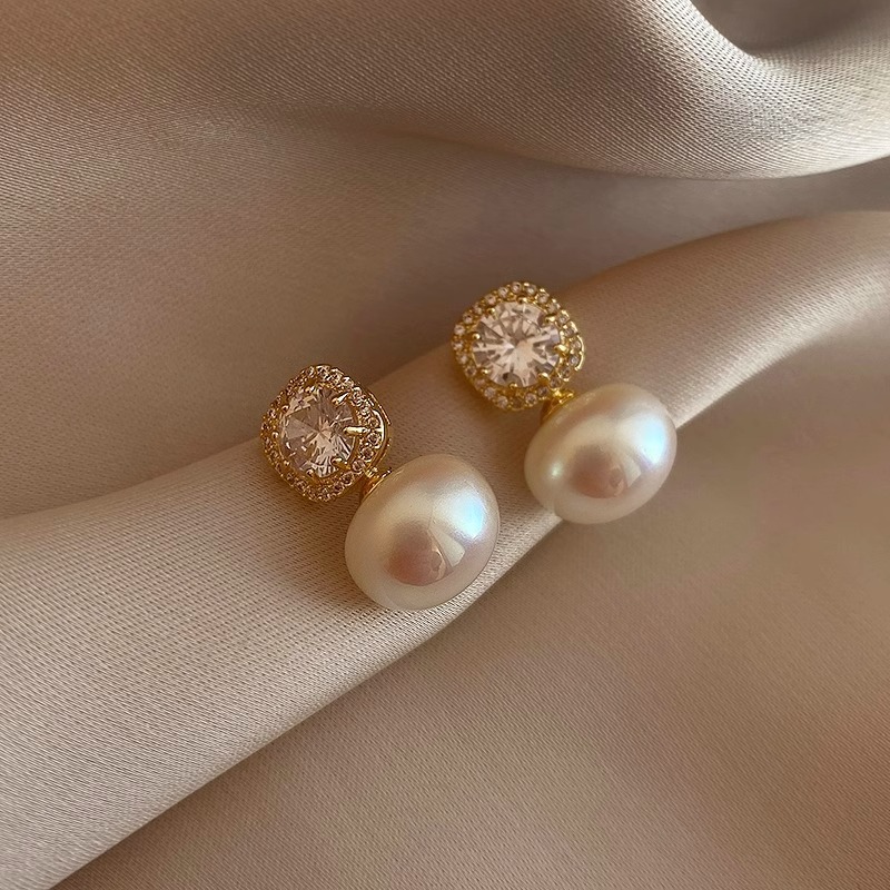 Fruit Bubble Pearl Earrings New Earrings Simple Zirconia Silver Needle Earrings for Women