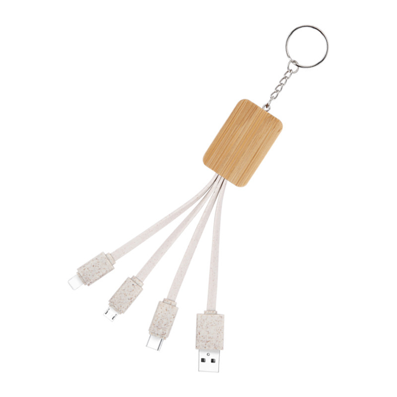 GRS eco-friendly bamboo wood multi-in-one wheat straw biodegradable charging cable multi-in-one USB phone charging cable
