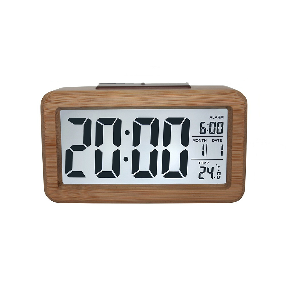 Digital Wood Grain Electronic Alarm Clock Silent Electronic Clock Solid Wood Light Sensing Alarm Clock Electronic Gift Smart Clock 1902