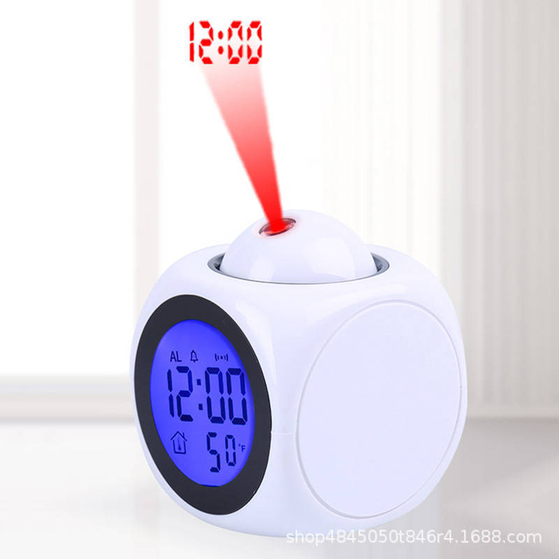 2028 Projection Alarm Clock Multifunctional Bedroom Bedside Silent Glow Clock Simple Home Clock Desk Clock