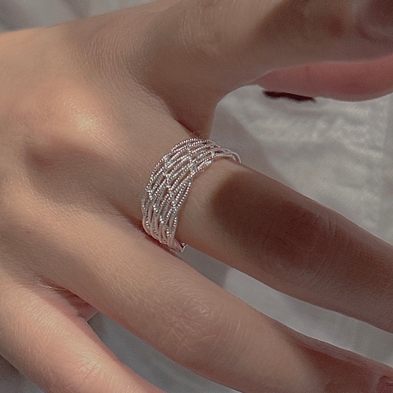 S925 sterling silver grid ring simple style ring