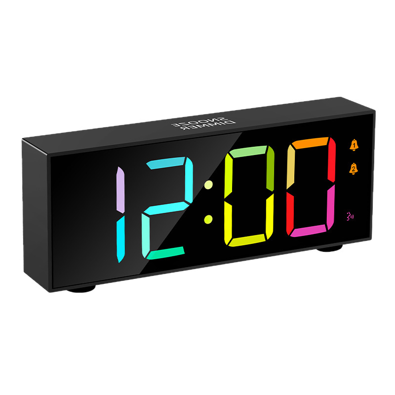 New LED clock simple large screen color alarm clock temperature display bedside clock