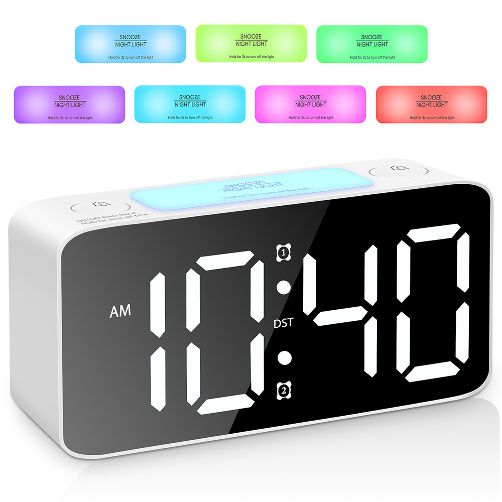 RGB large character large screen super loud LED clock student alarm clock table clock 15 color changing screen clock 10 minute alarm