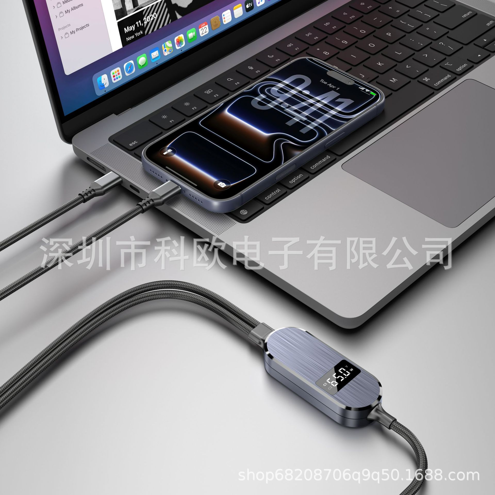 Display 100W Charging Cable, 2-in-1 Charging Cable for Various Phones and Computers