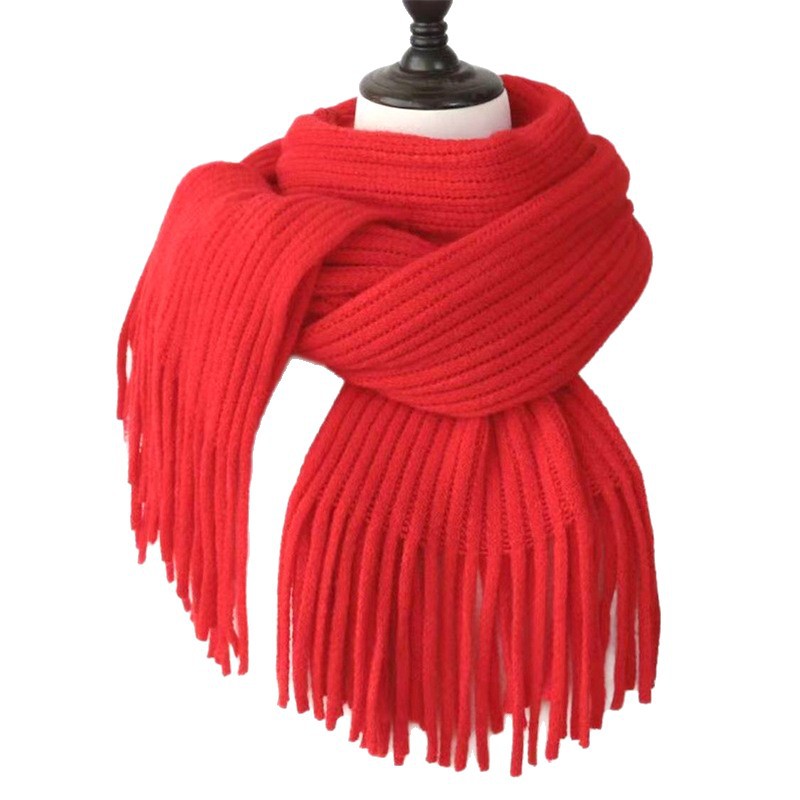 Winter long neck scarf women simple tassel shawl outer cardigan imitation cashmere windproof warm solid color scarf