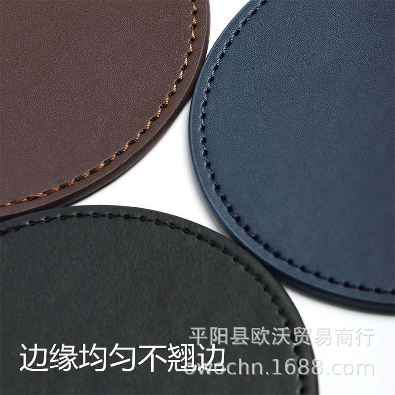 Thickened coaster 10CM high temperature resistant white round PU simple heat insulation pad leather coaster logo new