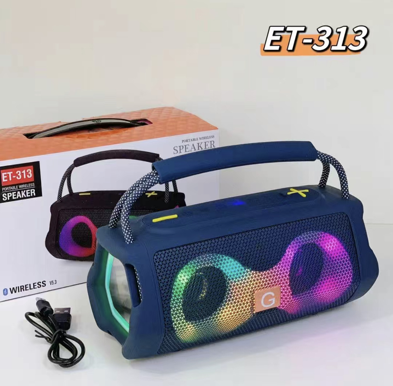 New ET-313 Portable Bluetooth Speaker with Colorful Lights Outdoor Dual Speaker Plug-in Card Bass