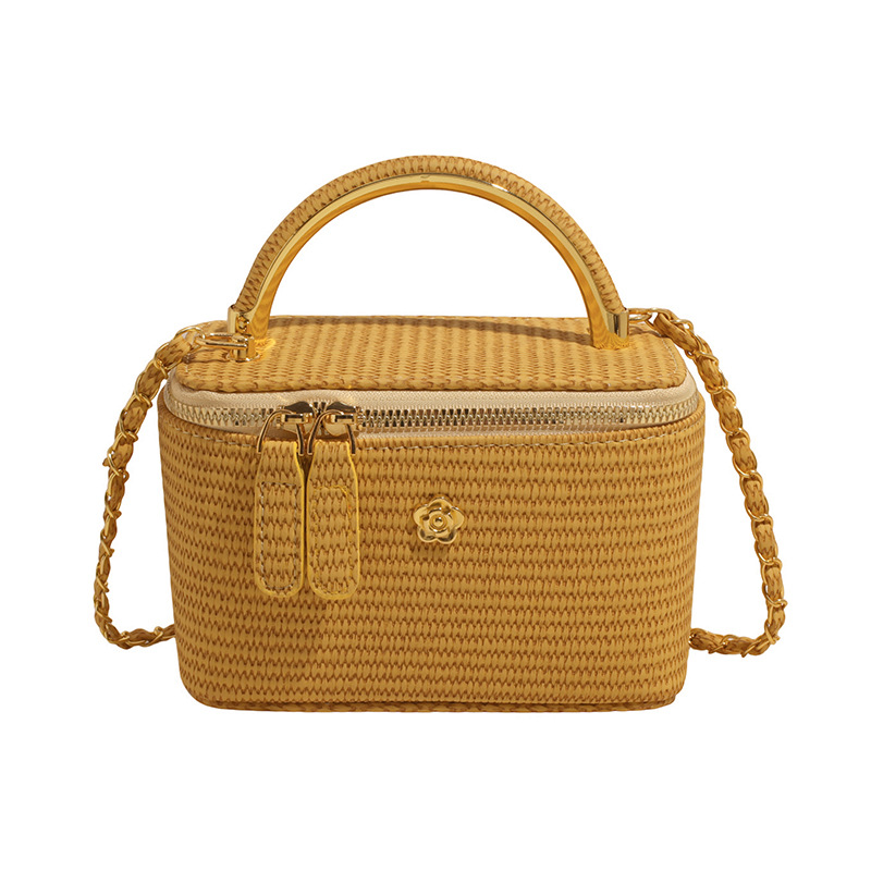 Straw Woven Small Square Bag 2025 New Chanel-Style Diamond Grid Chain Box Shoulder Crossbody Bag