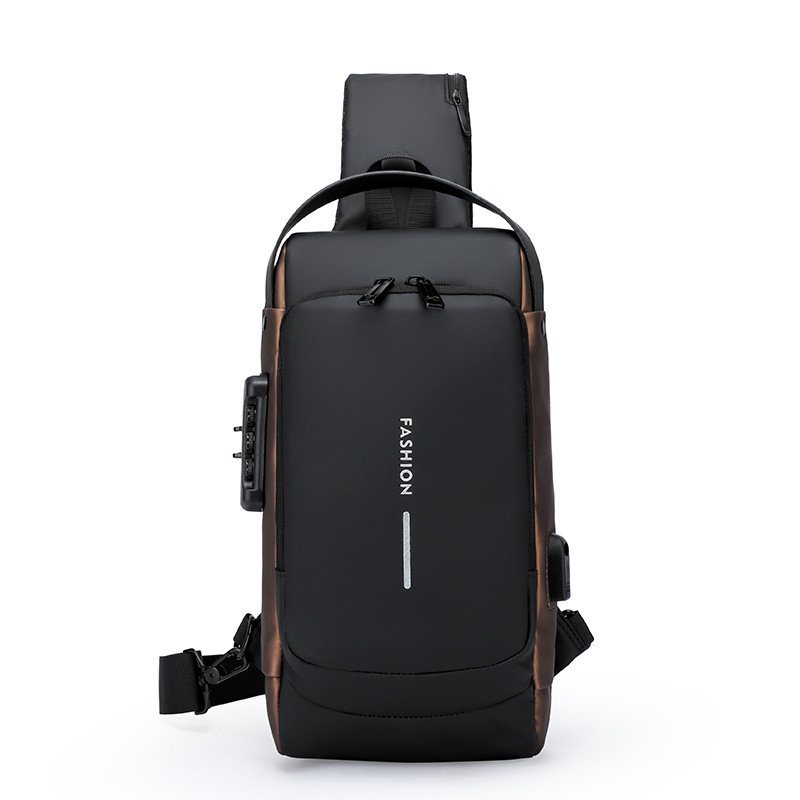 Men's motorcycle password lock anti-theft chest bag shoulder bag cycling backpack multifunctional USB crossbody bag